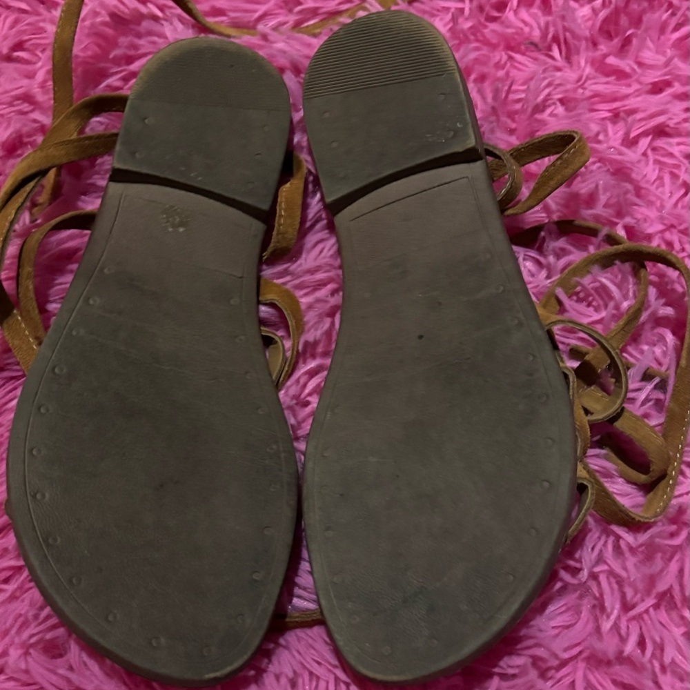 Steve Madden Tellers Brown Suede Open Toe Strap Tie Up Sandals Women Size 9 - Picture 2 of 4